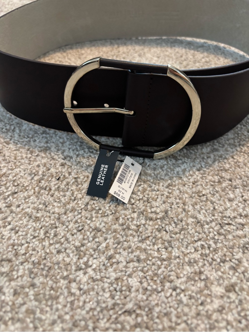 White House Black Market Black Leather Belt with Silver Buckle